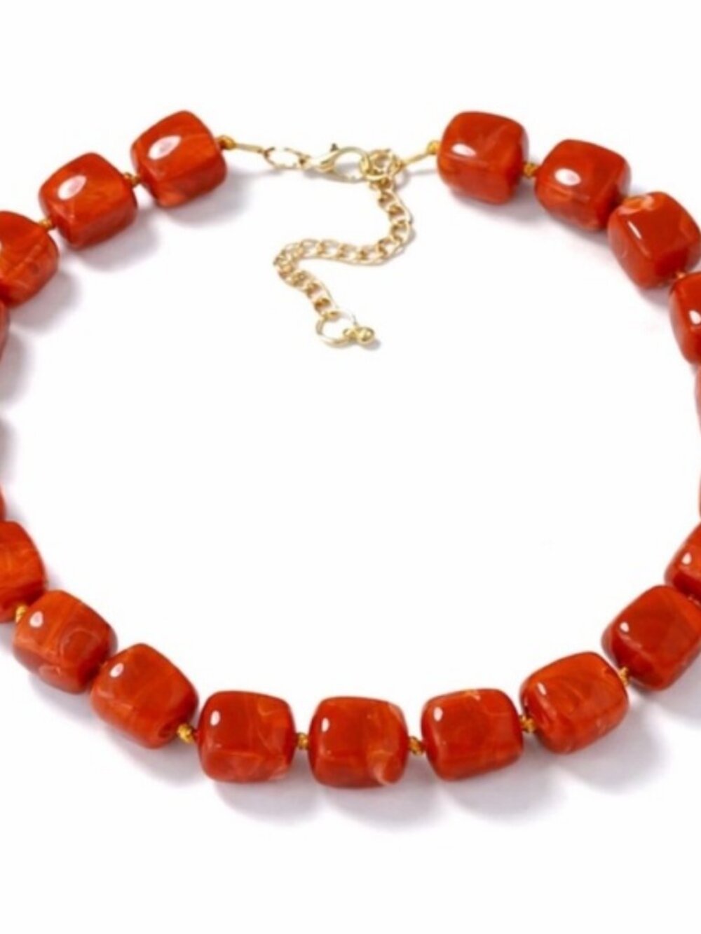 New! Chelsea Marbled Burnt Orange Square Bead Necklace (3039) NWOT